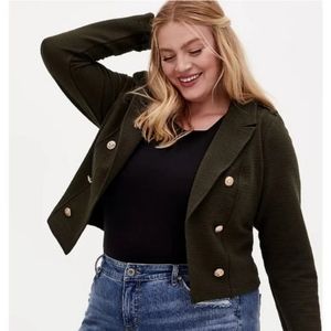 Torrid Black Textured Ponte Crop Military Jacket Women's Blazer Plus Size 3X